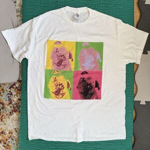 Delta Pro Weight T-Shirt Women’s Large Pug White Graphic Tee Andy Warhol Style